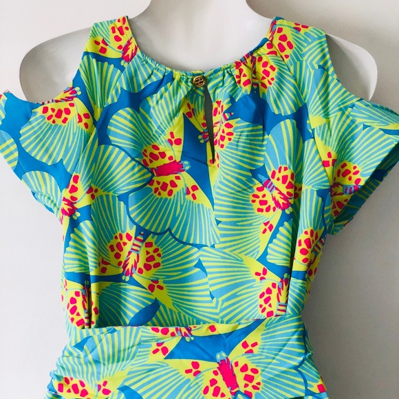 Boutique-Tracy Negoshian grn/blue butterfly dress - Picture 5 of 8